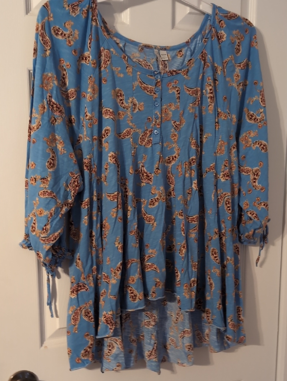 Cato Blue Paisley Button Henley Tunic